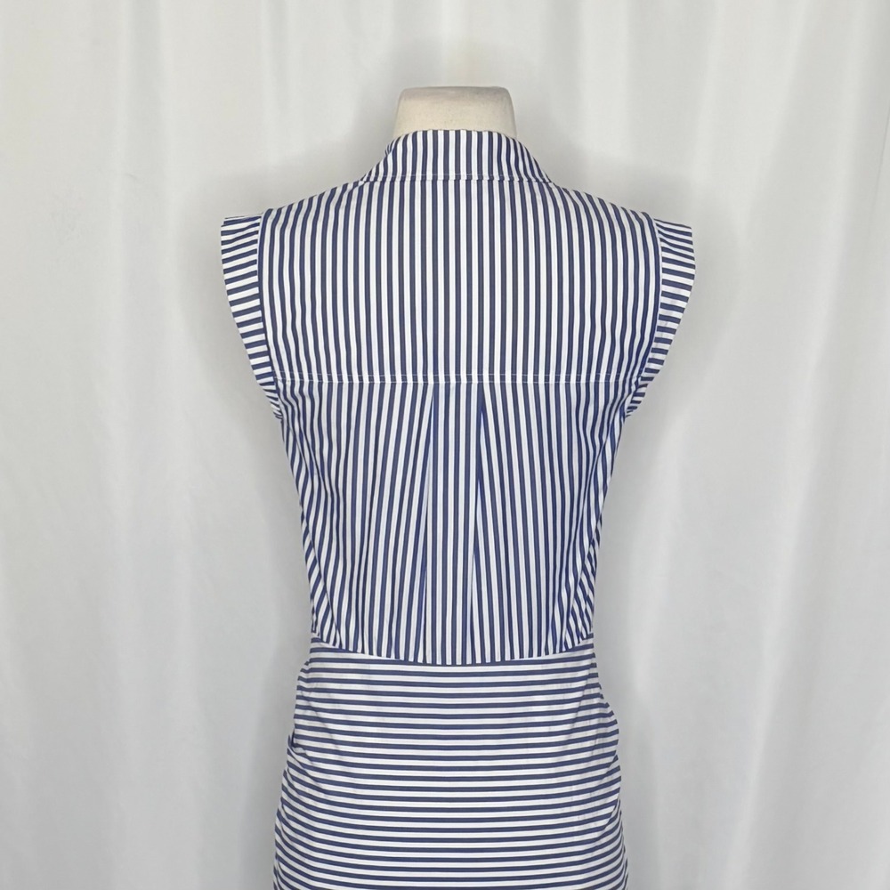 VERONICA BEARD Bell Bottom Ruched Seersucker Shirt Dress Shirtdress Preppy 0 - Picture 11 of 16